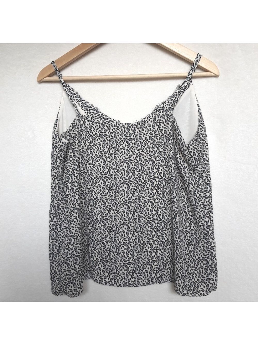 Socialite Leopard Print Spaghetti Strap Lace Trim Top in M Gray Black - Picture 3 of 14